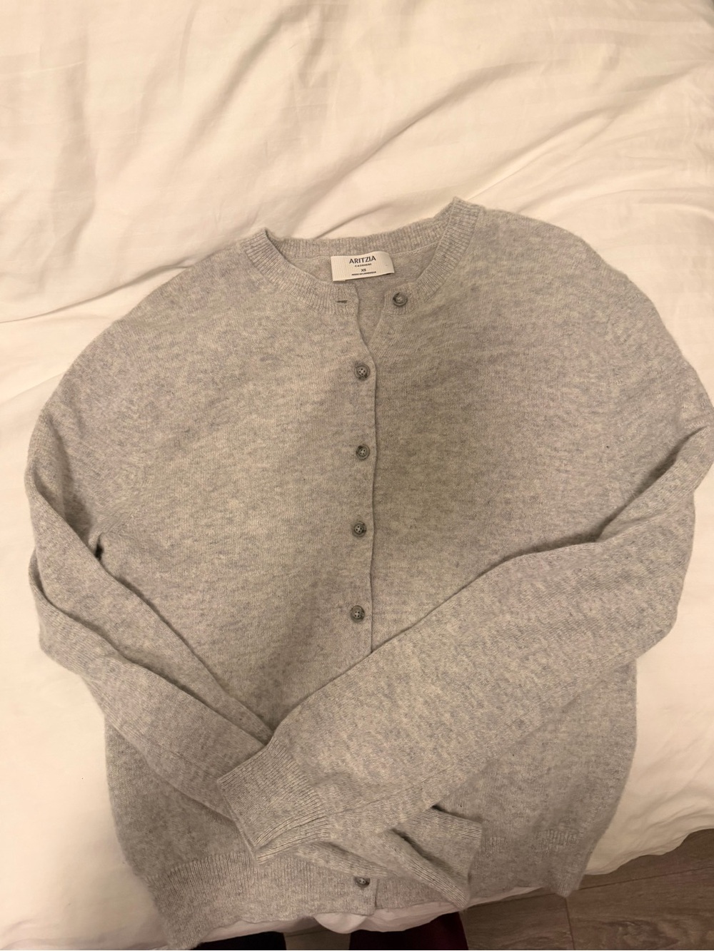 Aritzia Bare Cardigan Gray Crewneck Button Cardigan Sweater